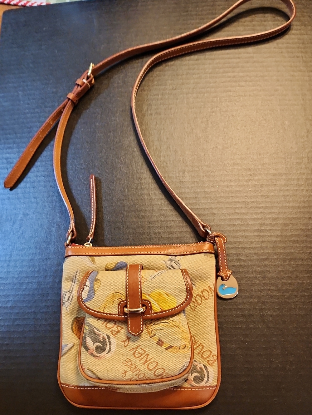 Dooney & Bourke Cowgirl/ Rodeo Print Canvas Crossbody with Brown Leather Trim